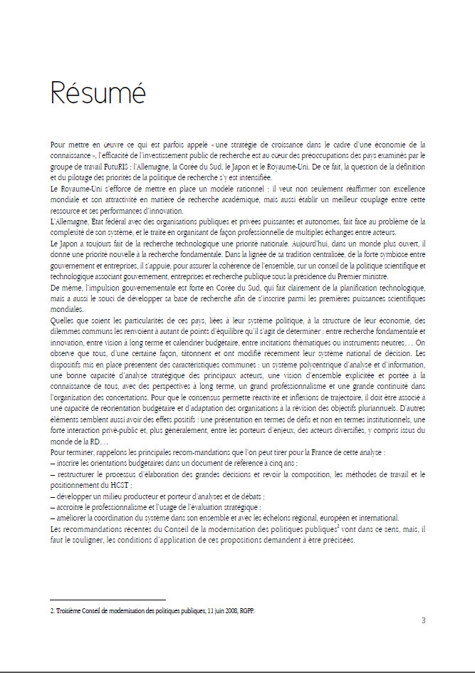 Rapport final du groupe de travail FutuRI  Analyse du systme de dcision et dorientation des politiques publiques de RDI de quelques pays 
